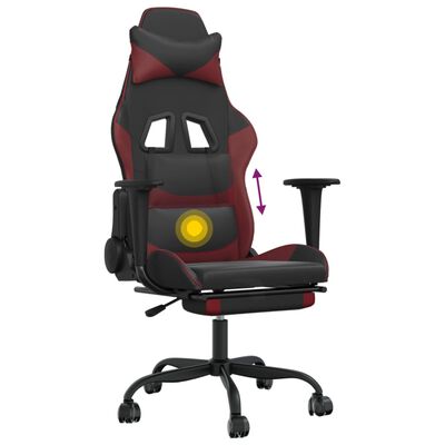 vidaXL Masažinė žaidimų kėdė su pakoja, juoda ir vyno, dirbtinė oda
