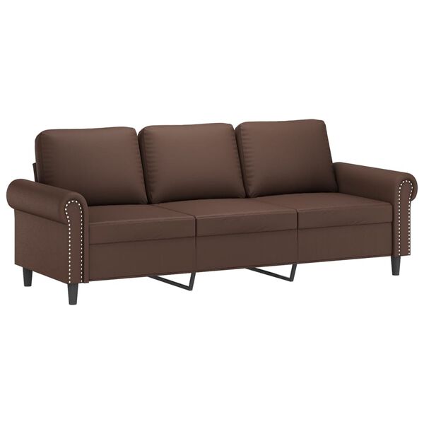 vidaXL Trivietė sofa su pagalvėmis, ruda, 180cm, dirbtinė oda