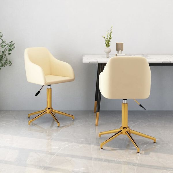 vidaXL Pasukamos valgomojo kėdės, 2vnt., kreminės spalvos, aksomas