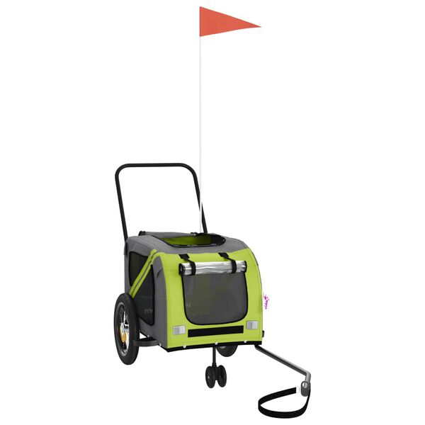 vidaXL Dviračio priekaba augintiniams, žalia/juoda, audinys/geležis