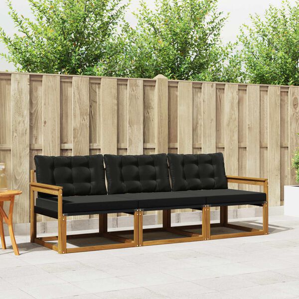 vidaXL Lauko sofos komplektas su pagalve 3 pcs Natūrali ir juoda