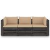 vidaXL Trivietė sodo sofa su pagalvėlėmis, pilkai impregnuota mediena