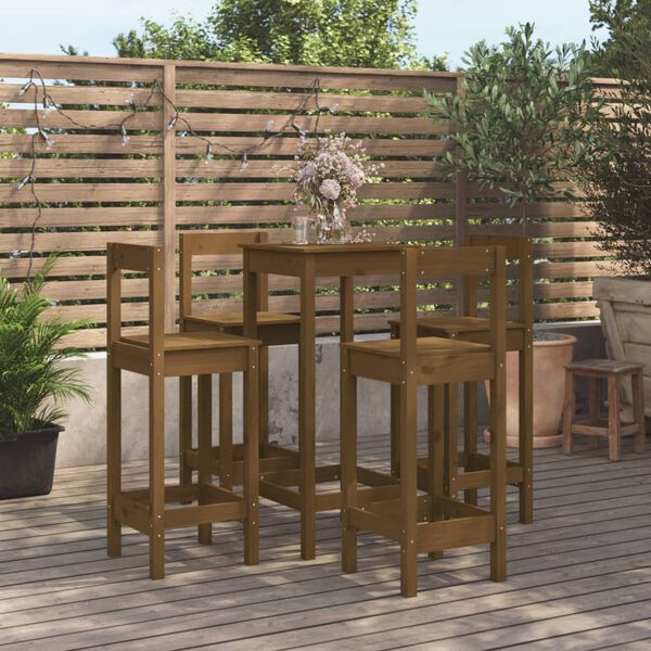 vidaXL Baro baldų komplektas, 5 dalių, medaus rudas, pu&scaron;ies masyvas