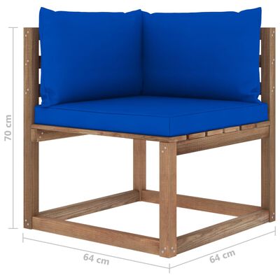 vidaXL Kampinė sodo sofa iš palečių su mėlynomis pagalvėlėmis