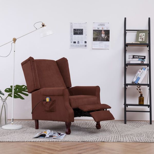 vidaXL Atlošiamas masažinis krėslas, rudos spalvos, audinys