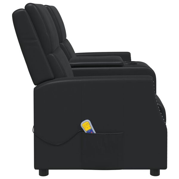 vidaXL Dvivietis atlošiamas masažinis krėslas, juodas, dirbtinė oda
