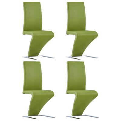 vidaXL Valgomojo kėdės, 4vnt., žalios, dirbtinė oda, zigzago formos