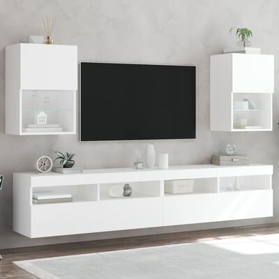 vidaXL TV spintelės su LED lemputėmis, 2vnt., baltos, 40,5x30x60cm