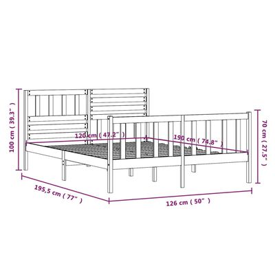 vidaXL Lovos rėmas, 120x190cm, medienos masyvas, dvivietis