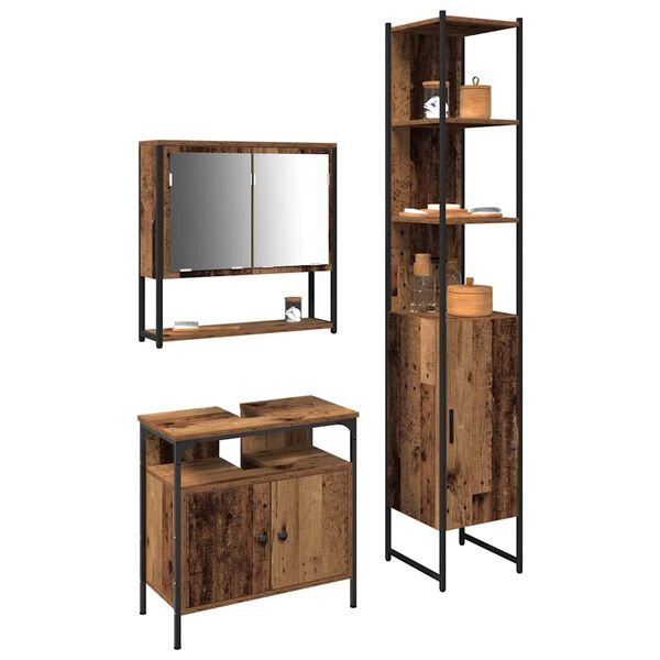 vidaXL Vonios baldų rinkinys 3 pcs Senovinis medis Apdirbta mediena