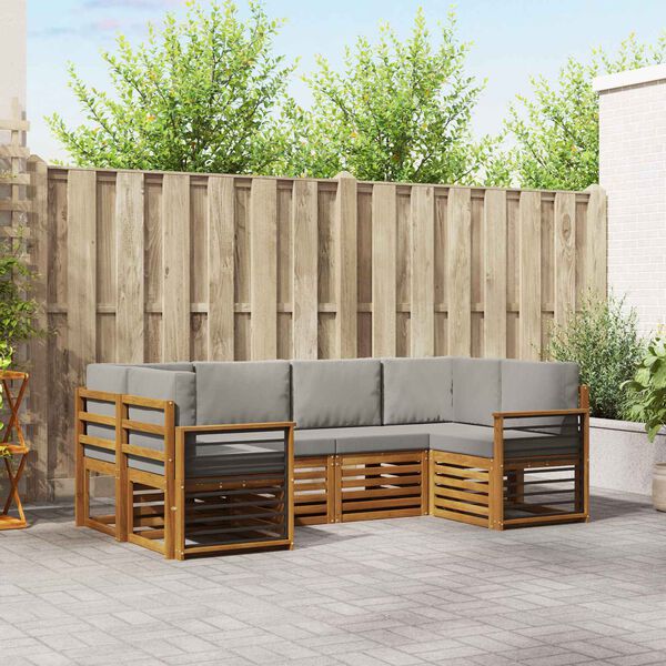 vidaXL Sekcijos sofų komplektas 6 pcs Natūrali ir &scaron;viesiai pilka