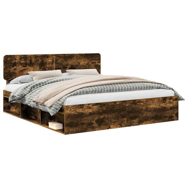 vidaXL Lovos rėmas Rūkyta ąžuolas 200 x 200 cm Kietos pu&scaron;ies mediena