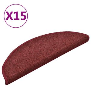 vidaXL Laiptų kilimėliai, 15 vnt., 56x17x3 cm, bordo spalvos, pusapvaliai