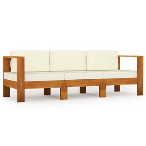 vidaXL Trivietė sodo sofa su kreminėmis pagalvėmis, akacijos masyvas