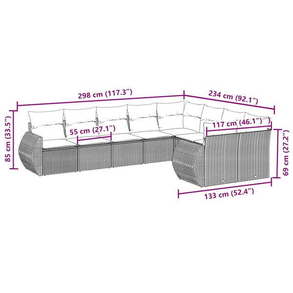 vidaXL Sodo komplektas su pagalvėlėmis, 9 dalių, juodas, poliratanas