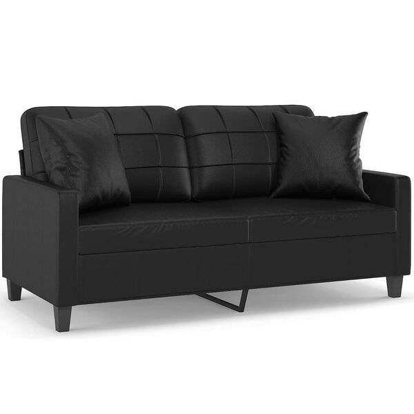 vidaXL Dvivietė sofa su pagalvėlėmis, juoda, 140cm, dirbtinė oda
