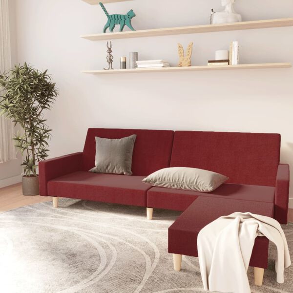 vidaXL Dvivietė sofa-lova su pakoja, vyno raudonos spalvos, audinys