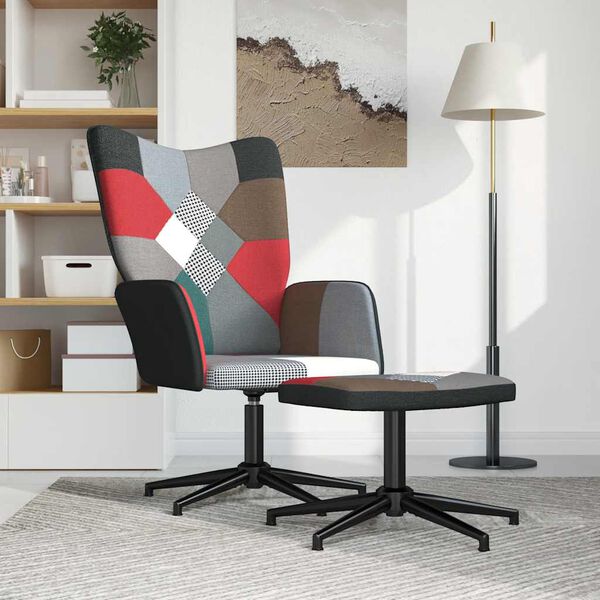 vidaXL Poilsio kėdė su pakoja, audinys, skiautinio dizaino