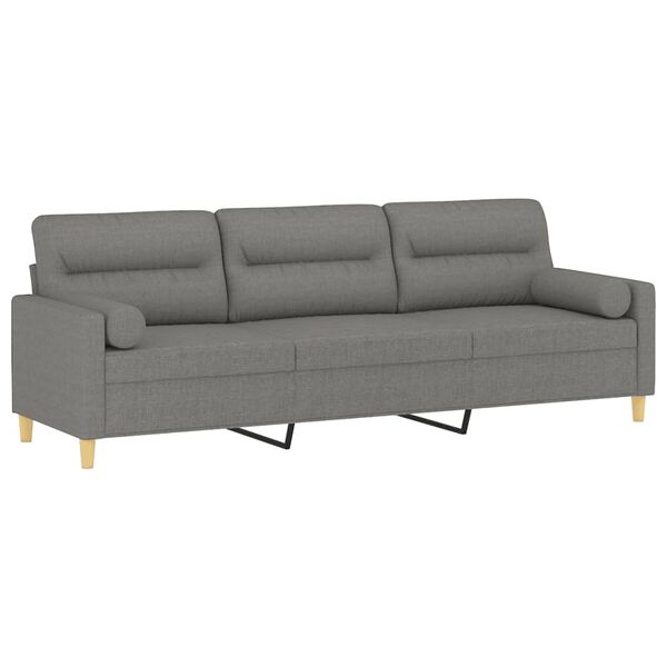 vidaXL Trivietė sofa su pagalvėmis, tamsiai pilka, 210cm, audinys