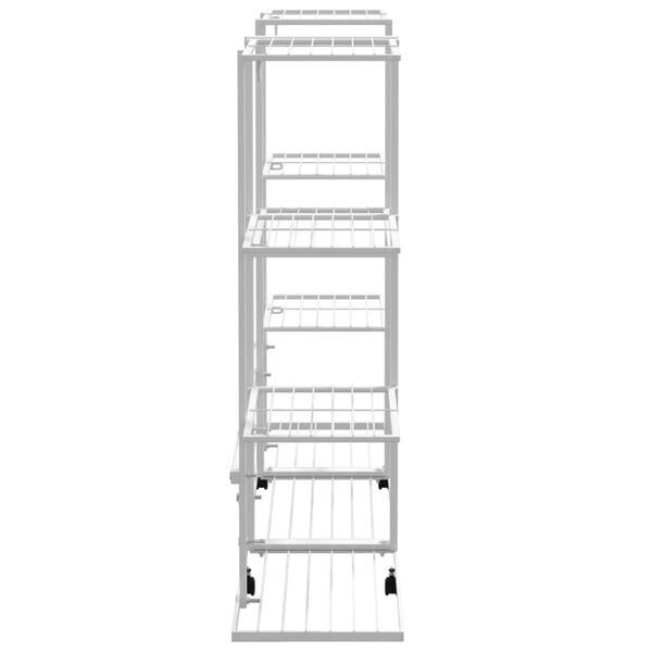 vidaXL Gėlių stovas su ratukais, baltas, 94,5x24,5x91,5cm, geležis