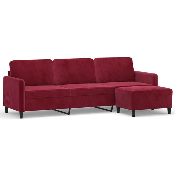 vidaXL Trivietė sofa su pakoja, raudonojo vyno spalvos, 210cm, aksomas