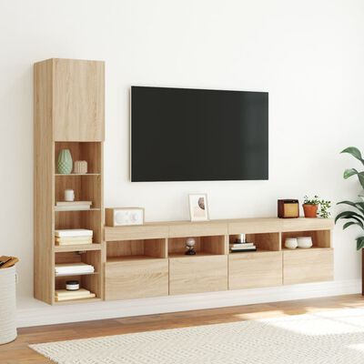 vidaXL Sieninė TV sekcija su LED, 4 dalių, ąžuolo, apdirbta mediena