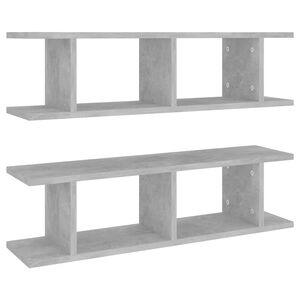vidaXL Sieninės lentynos, 2vnt., betono pilkos, 75x18x20cm, mediena
