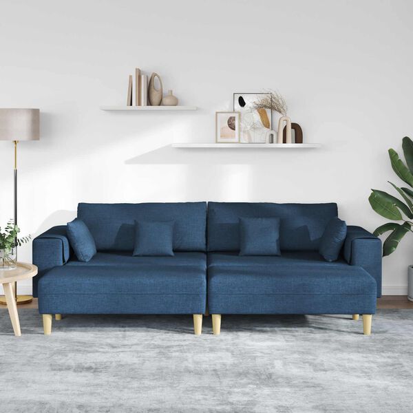 vidaXL Sofa su pagalve 3 pcs Mėlyna audinys