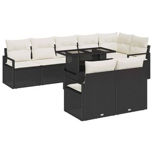 vidaXL Sodo Sofų Rinkinys su saugykla 9 pcs Juoda Poli ratanas