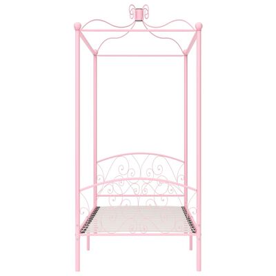 vidaXL Lovos rėmas su baldakimu, rožinės spalvos, 90x200cm, metalas