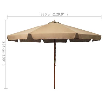 vidaXL Lauko skėtis su mediniu stulpu, taupe spalvos, 330cm