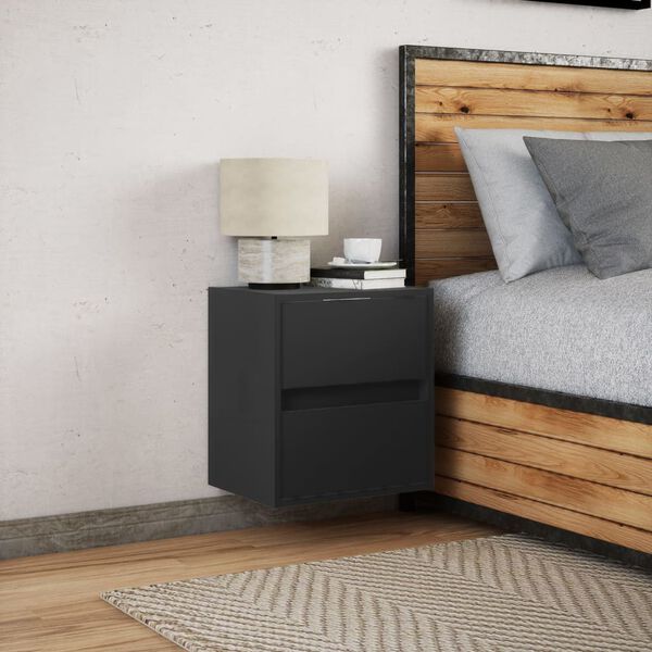 vidaXL Prie sienos montuojama naktinė spintelė su LED, juoda