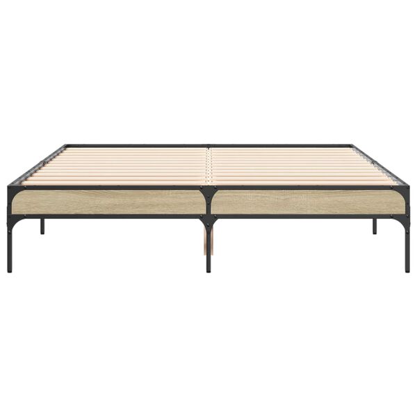 vidaXL Lovos rėmas, ąžuolo, 135x190cm, apdirbta mediena ir metalas