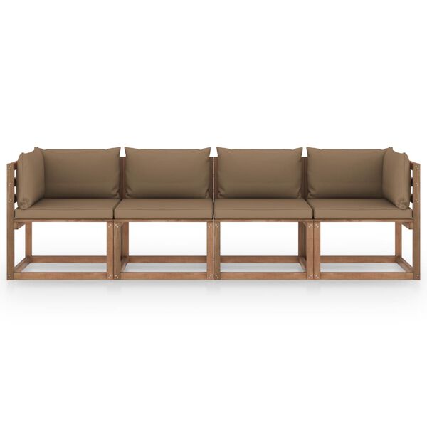 vidaXL Keturvietė sodo sofa i&scaron; palečių su pagalvėlėmis, pu&scaron;ies mediena