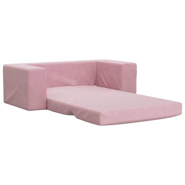 vidaXL Vaiki&scaron;ka dvivietė sofa-lova, rožinės spalvos, mink&scaron;tas pliu&scaron;as