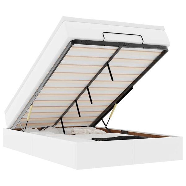 vidaXL Osmanų lovos rėmas su čiužiniu, baltas, 120x200cm, dirbtinė oda