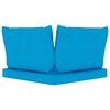 vidaXL Dvivietė sodo sofa i&scaron; palečių su mėlynomis pagalvėlėmis, pu&scaron;is