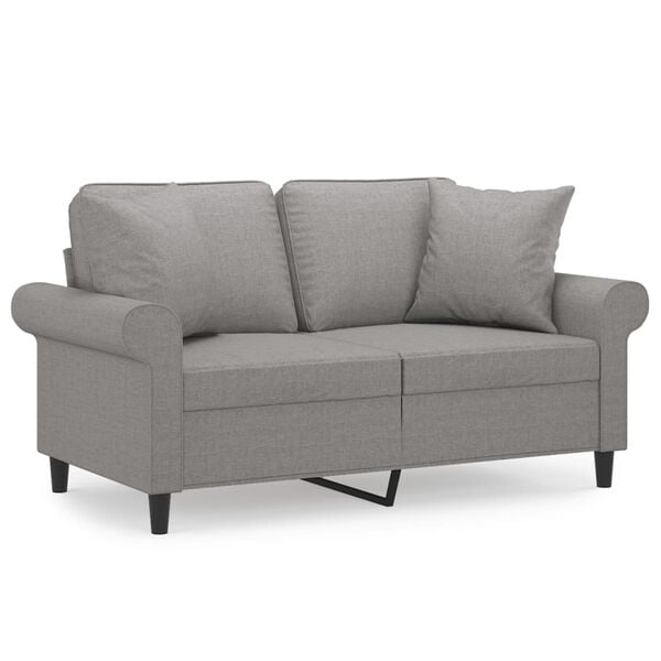 vidaXL Dvivietė sofa su pagalvėmis, &scaron;viesiai pilka, 120cm, audinys