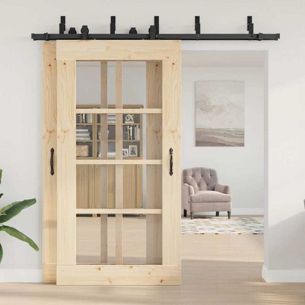 vidaXL Stumdomų durų įrangos rinkinys, juodos sp., 213,5cm, plienas