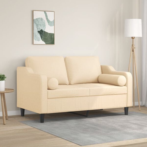 vidaXL Dvivietė sofa su pagalvėmis, kreminė, 120cm, audinys