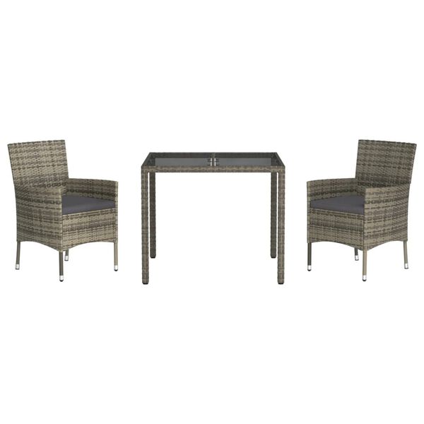 vidaXL Sodo komplektas su pagalvėlėmis, 3 dalių, pilkas, poliratanas