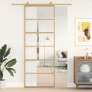 vidaXL Stumdomos durys, auksinės, 76x205cm, ESG stiklas ir aliuminis