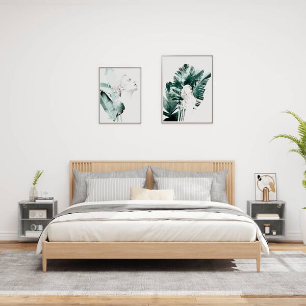 vidaXL Sieninės naktinės spintelės su LED, 2vnt., betono pilkos