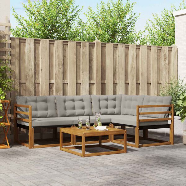 vidaXL Lauko sofos komplektas 5 pcs Natūrali ir &scaron;viesiai pilka