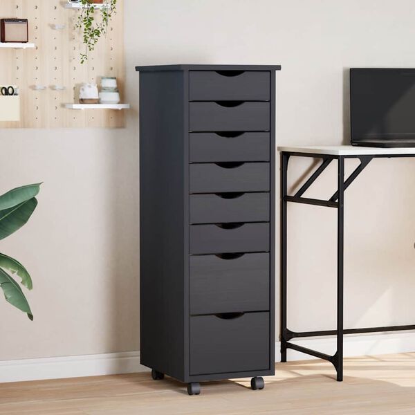 vidaXL Spintelė su ratukais MOSS, pilka, pušies masyvas