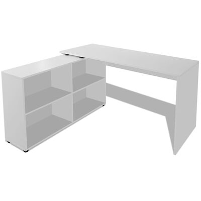 vidaXL Kampinis rašomasis stalas, 4 lentynos, baltas