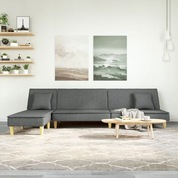 vidaXL L formos sofa-lova, tamsiai pilka, 255x140x70cm, audinys