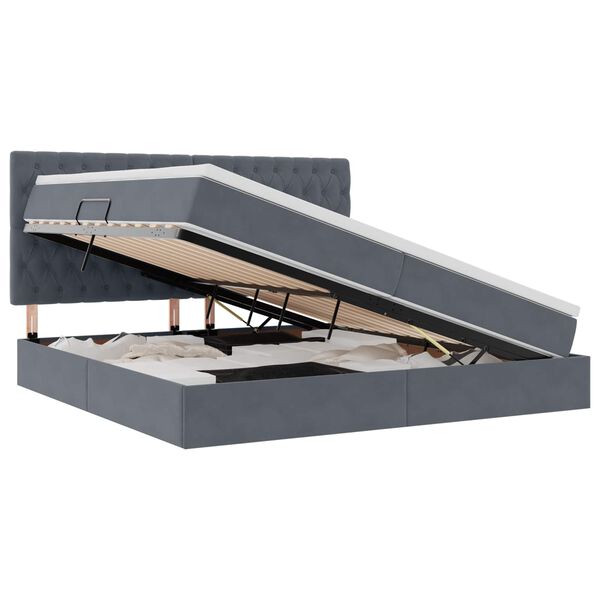vidaXL Lova su daiktų laikymo vieta ir LED Tamsiai pilka 200 x 200 cm