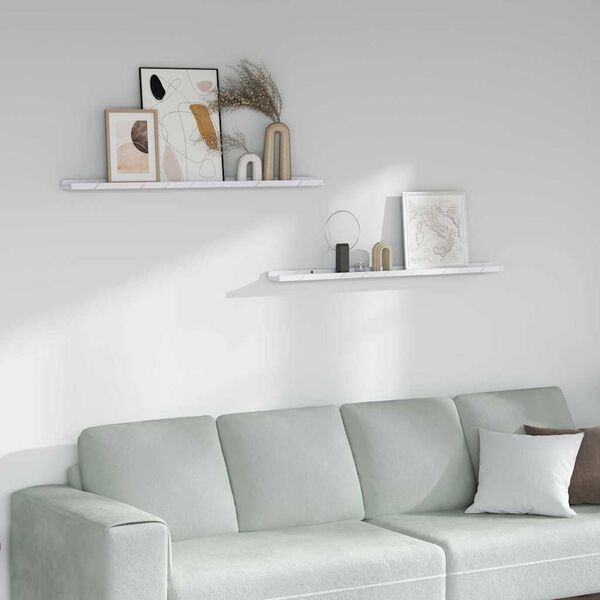 vidaXL Sieninė lentyna su lentyna 2 pcs Balti marmuro 100 x 9 x 3 cm