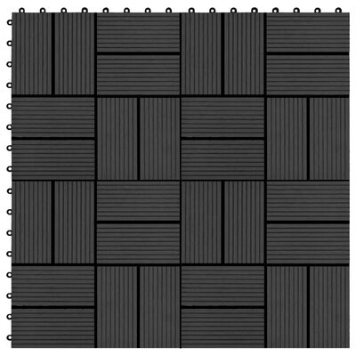 vidaXL Grindų plytelės, 22 vnt., juodos sp., 30x30 cm, 2m², WPC